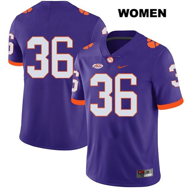 Women's Clemson Tigers #36 Lannden Zanders Stitched Purple Legend Authentic Nike No Name NCAA College Football Jersey WMT0046RI